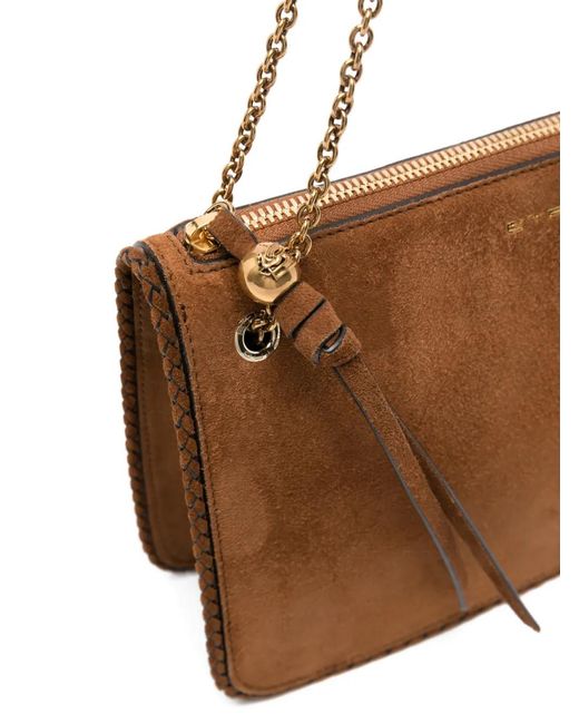 Etro Brown Logo-Detail Letaher Shoulder Bag