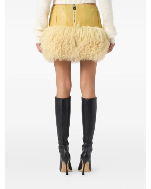 Blumarine Yellow Fur-Trimmed Mini Skirt