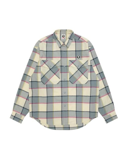 メンズ Aape By A Bathing Ape チェック シャツ Blue