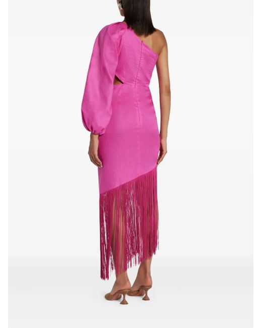 No Pise La Grama Pink Fringe-Detailing Midi Dress
