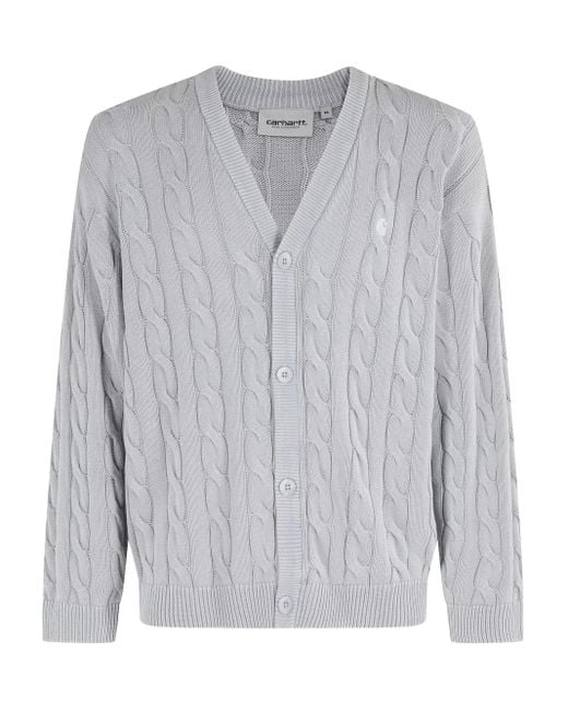 Carhartt Gray Embroidered-Logo Cable-Knit Cardigan for men