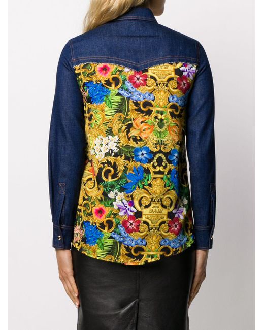 baroque print denim shirt