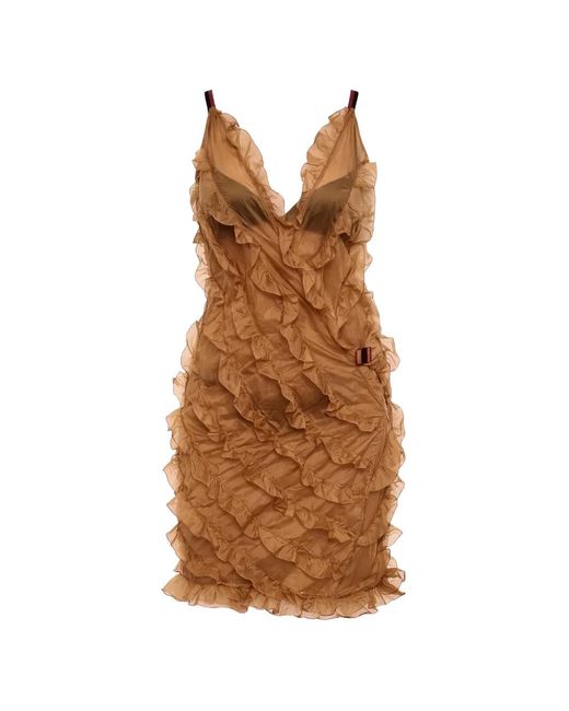 DSquared² Brown Draped Ruffled Mini Dress