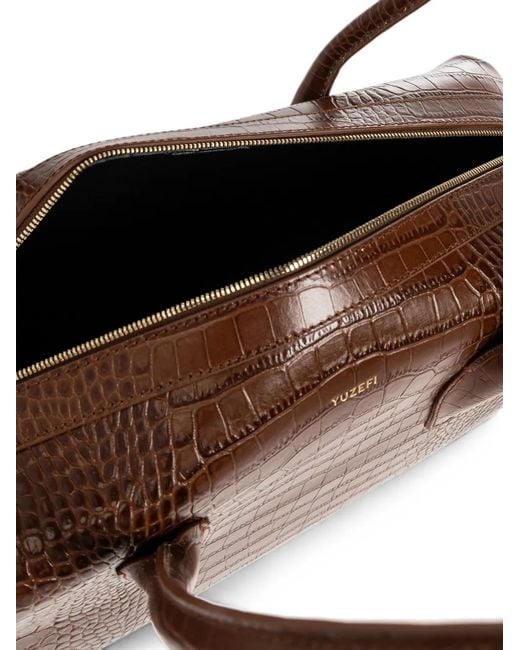 Yuzefi Brown Brioche Croc-Effect Leather Shoulder Bag