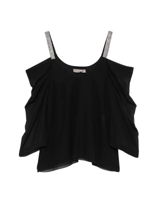 D.exterior Black Embellished-Straps Top