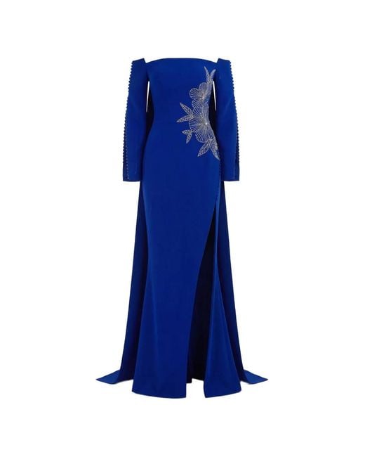 Gatti Nolli by Marwan Blue Floral-Embroidered Gown Dress