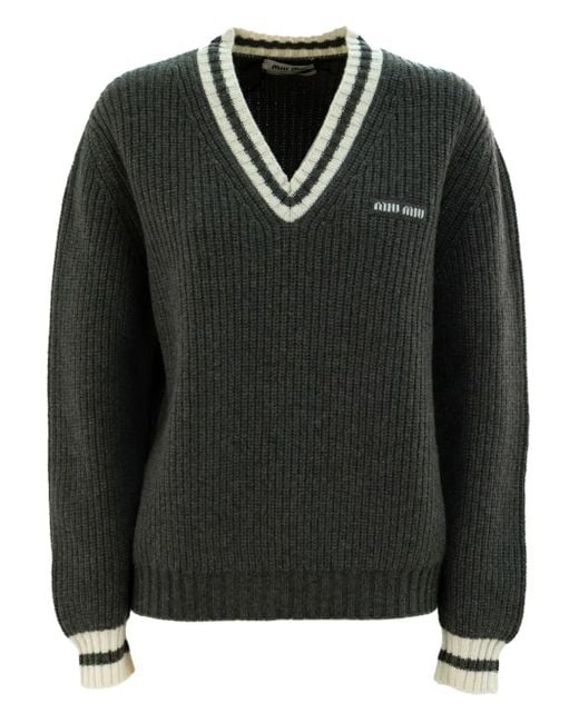 Jersey con cuello en V Miu Miu de color Black
