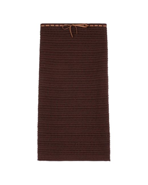 Tod's Brown Crochet Drawstring-Waist Midi Skirt