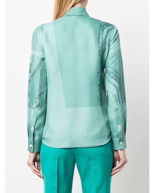 Ferragamo Green Graphic-Print Silk Shirt