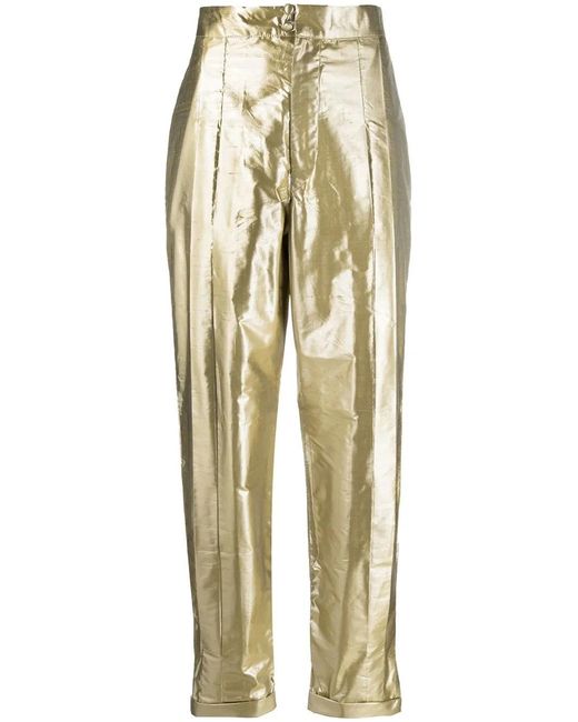 Lukhanyo Mdingi Yellow Metallic-Effect Silk Trousers