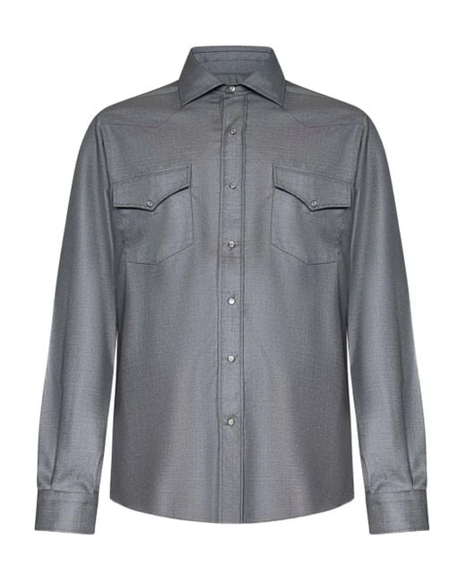 Franzese Collection Gray Yoke Patch-Pocket Shirt for men