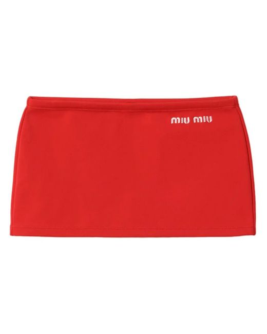 Miu Miu Red Logo-Embroide Mini Skirt