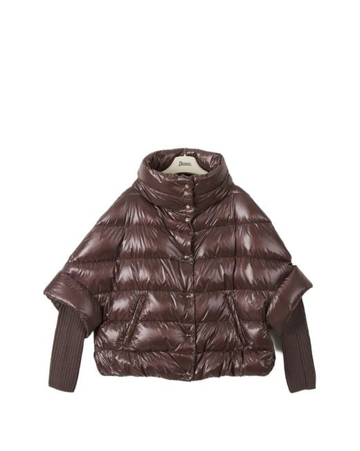Herno Brown Quilted High-Neck Cape