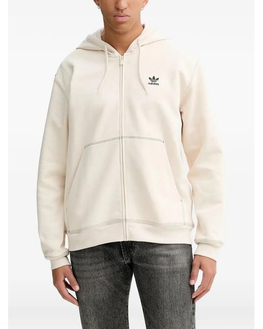 Adidas Natural Contrast-Stitch Zip-Up Hoodie for men