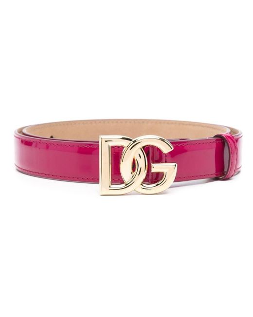 Cinturón de charol con hebilla del logo Dolce & Gabbana de color Pink