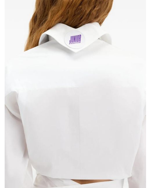 Jean Paul Gaultier White Cotton Cropped Shirt With Logo Embroidery On The Back