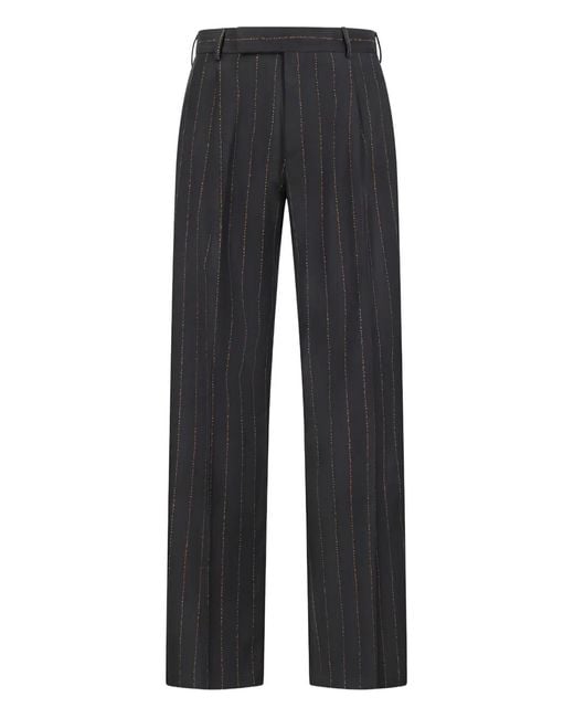 PT Torino Black Quindici Striped Trousers for men