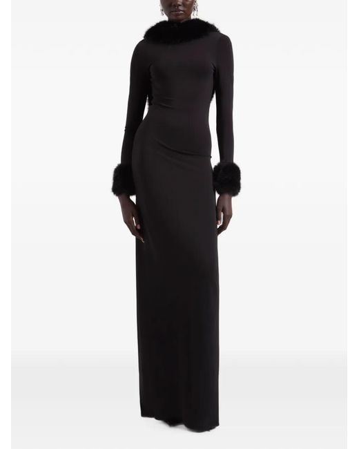 Nina Ricci Black Faux-Fur Open-Back Maxi Dress