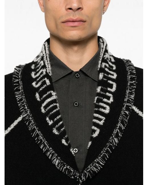Alanui Black Intarsia-Knit Fringed Cardigan for men