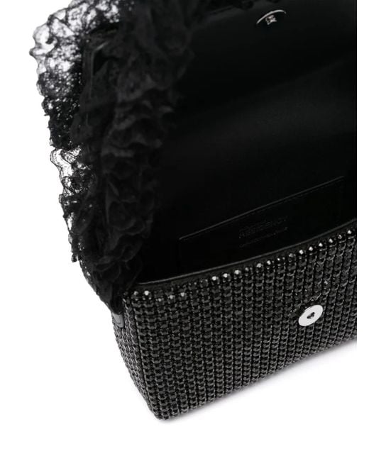 Self-Portrait Black Crystal-Embellished Lace-Detail Shoulder Bag