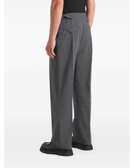 Manière De Voir Black Pierre Hatched Pleated Tailored Trousers for men