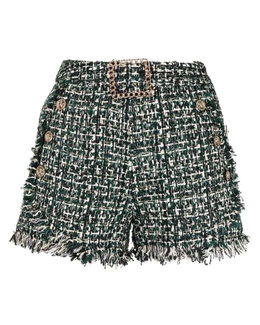 Edward Achour Paris Green Rough-Cut Tweed Shorts