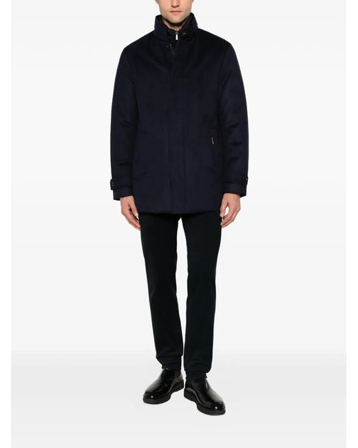 Moorer Blue High-Neck Buttoned Jacket for men