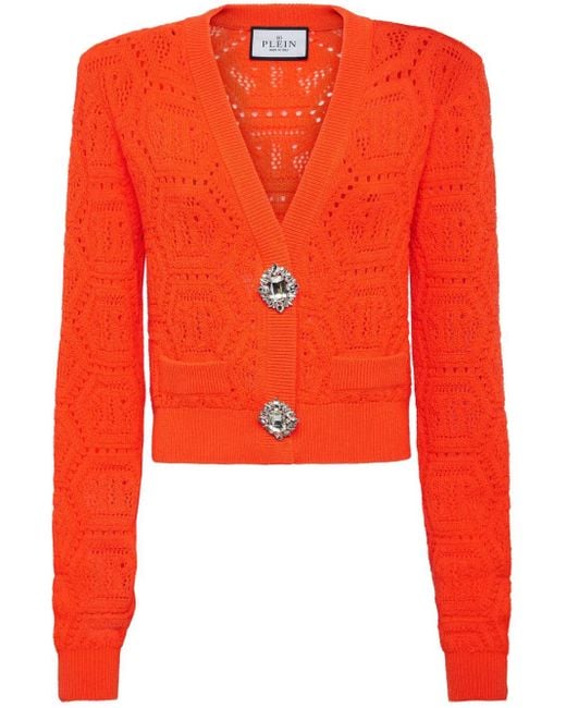 Philipp Plein Red Cardigan À Motif Intarsia