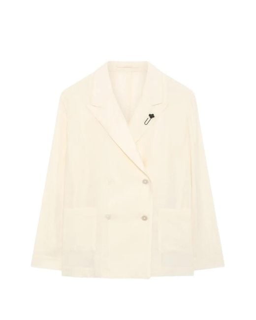 Lardini Natural Double-Breasted Deconstructed Blazer