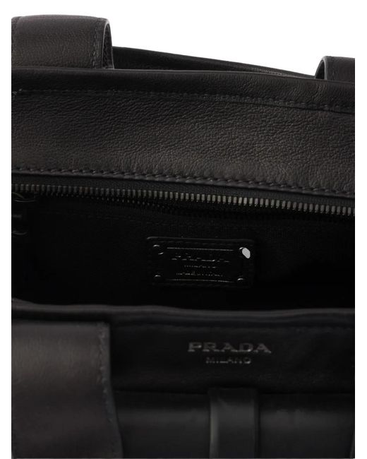 Prada Black Route Medium Leather Tote Bag
