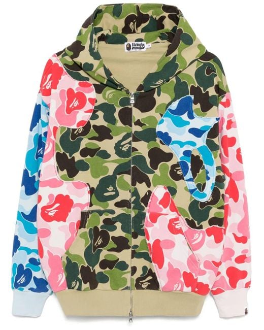 A Bathing Ape Red Abc Camo Patchwork Hoodie for men