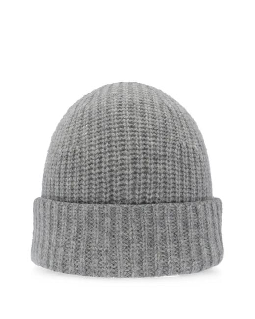 EMERSON RENALDI Gray Ribbed-Knit Beanie Hat