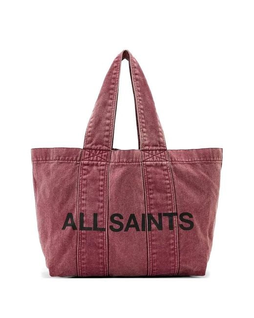 AllSaints Red Logo-Print Tote Bag