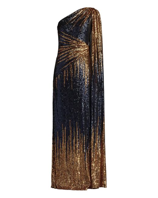 Tadashi Shoji Blue Marseille Sequinned One-Shoulder Dress