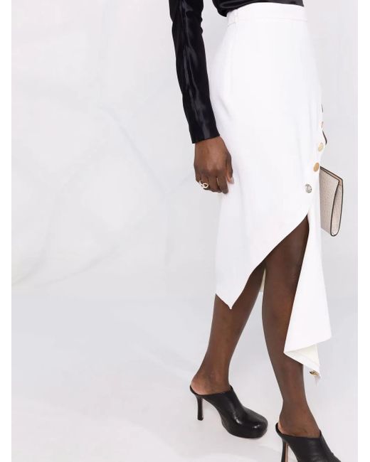 McQueen White High-Waisted Asymmetric-Hem Skirt
