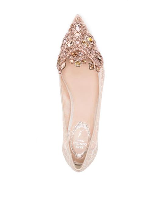 Rene Caovilla Pink Crystal-Embellished Lace Ballerina Shoes