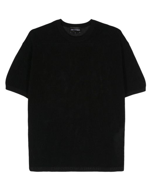 Emporio Armani Black Open-knit Knit T-shirt for men
