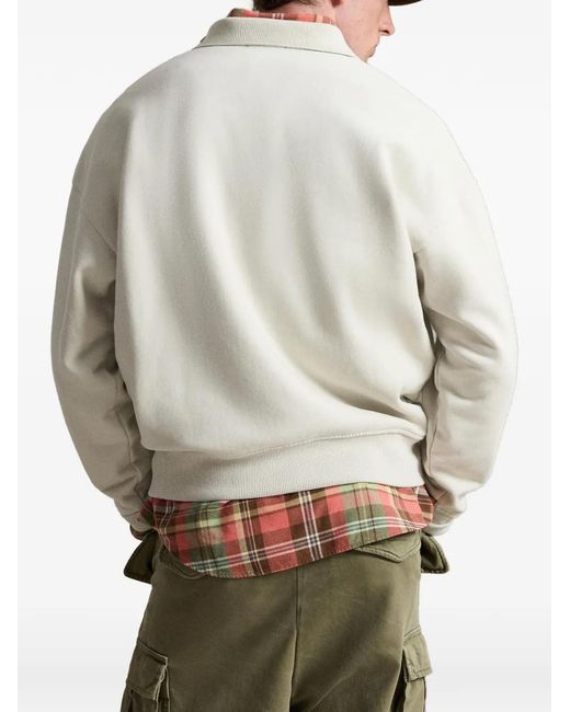 Polo Ralph Lauren White Relaxed Fit Logo Collared Sweatshirt for men