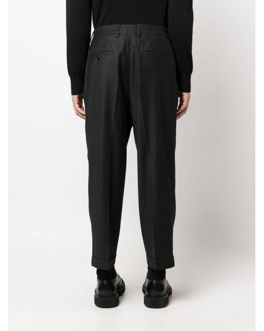 AMI Black Pleated Virgin Wool Tapered Trousers for men