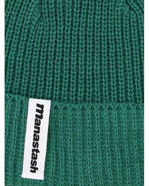 Manastash Green Ribbed Cotton Beanie for men