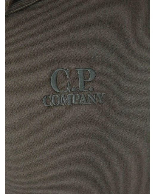 C P Company Gray Logo-Detail Zip-Up Hoodie for men