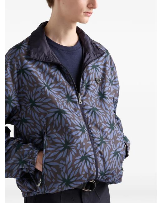 Prada Blue Zip Floral Jacket for men