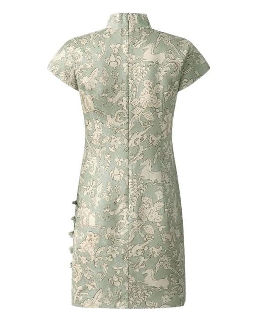 Shanghai Tang Green Floral-Print Mini Dress