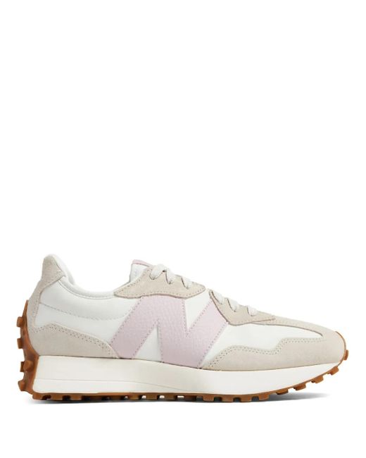New Balance White 327 Low-Top Leather Sneakers