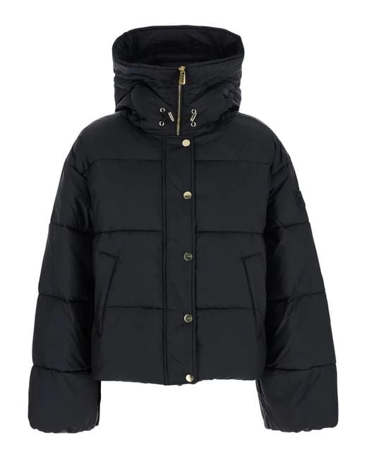 Pinko Black Down Jacket With Drawstring Hood And Logo Patch On The Sle