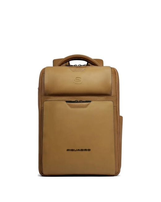 Piquadro Natural Sac À Dos En Cuir Grainé
