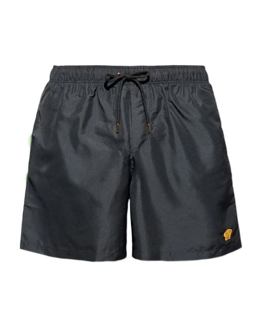Versace Gray Embroidered Swim Boardshorts for men