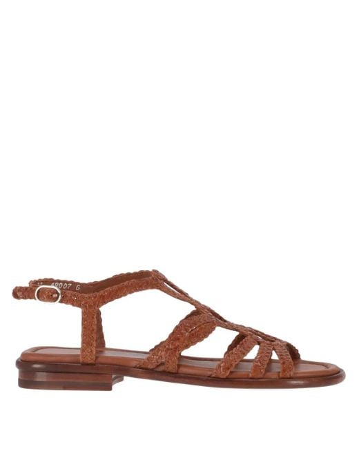 LA ROSE Brown Woven Leather Flat Sandals