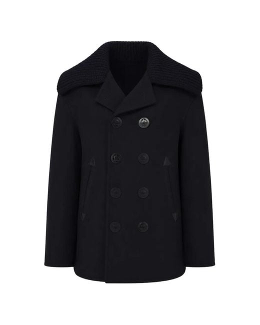 DSquared² Black Ribbed-Knit Collar Double-Breasted Coat