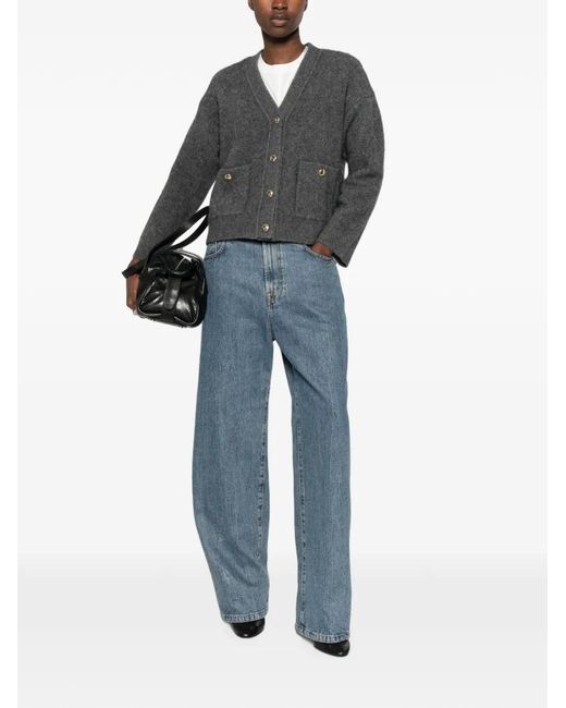 Maje Gray Button-Up Patch-Pocket Cardigan